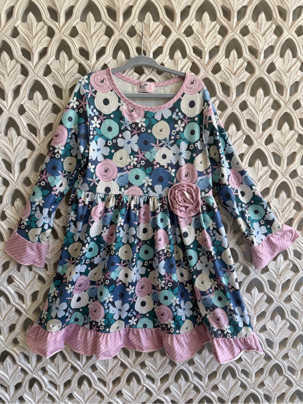 Pete + Lucy Girls Floral Ruffle Dress 6/6X Pink Teal Boutique